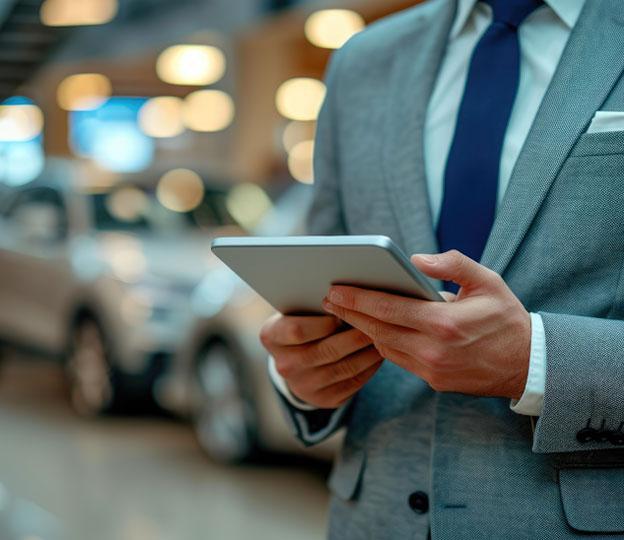 Closeup of salesperson holding tablet